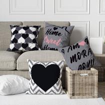 Kit 4 Capas De Almofadas Decorativas Amor chevron Cinza e Rosa