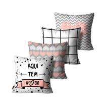 Kit 4 Capas de Almofadas Decorativas Aqui Tem Amor - 45x45cm