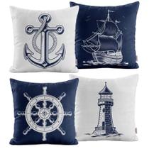 Kit 4 Capas De Almofadas Decorativas Azul Náuticas 40x40 Azul Novadecora