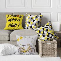 Kit 4 Capas De Almofadas Decorativas Bicicleta Geométrico Amarelo