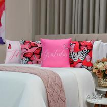 Kit 4 Capas de Almofadas Decorativas Borboleta Rosa 45x45cm