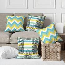 Kit 4 Capas De Almofadas Decorativas Chevron Tropical Abacaxi