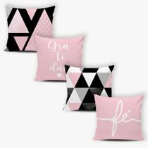 Kit 4 Capas de Almofadas Decorativas com Zíper + 4 refil de almofada 42cm X 42cm