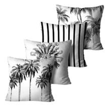 Kit 4 Capas de Almofadas Decorativas Coqueiro Preto e Branco