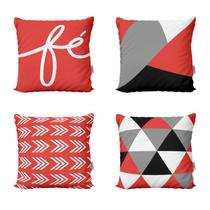 Kit 4 Capas de Almofadas Decorativas e Geométricas Vermelhas Fé Para Sofá 40x40 - Novadecora