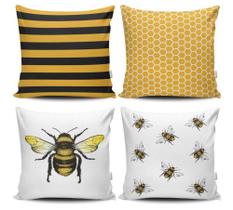 Kit 4 Capas de Almofadas Decorativas Estampadas Abelha - VKAZA