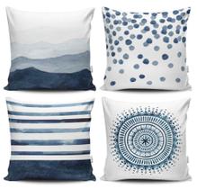 Kit 4 Capas de Almofadas Decorativas Estampadas - Aquarela Azul - VKAZA
