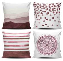 Kit 4 Capas de Almofadas Decorativas Estampadas - Aquarela Rosa - VKAZA