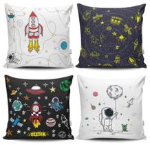 Kit 4 Capas de Almofadas Decorativas Estampadas - Astronauta - VKAZA Kit 4 Capas de Almofadas Decorativas Estampadas - Astronauta - VKAZA