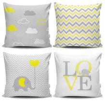 Kit 4 Capas de Almofadas Decorativas Estampadas - Bebê Amarelo - VKAZA