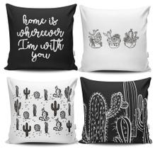 Kit 4 Capas de Almofadas Decorativas Estampadas - Cacto