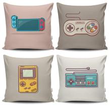 Kit 4 Capas de Almofadas Decorativas Estampadas - Game - VKAZA