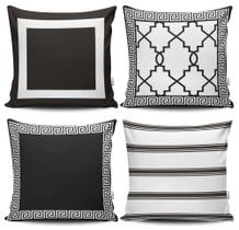 Kit 4 Capas de Almofadas Decorativas Estampadas - Geométrico Preto - VKAZA