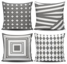 Kit 4 Capas de Almofadas Decorativas Estampadas - Listras Cinzas Kit 4 Capas de Almofadas Decorativas Estampadas - Listras Cinzas