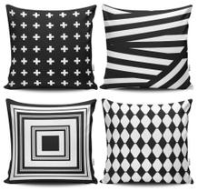 Kit 4 Capas de Almofadas Decorativas Estampadas - Listras Pretas