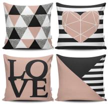 Kit 4 Capas de Almofadas Decorativas Estampadas - Love Geométrico - VKAZA