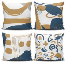 Kit 4 Capas de Almofadas Decorativas Estampadas - Moderna Azul Dourado - VKAZA