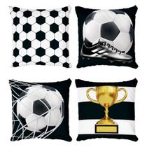 Kit 4 Capas De Almofadas Decorativas Futebol Bola e Rede Preto e Branco Seu Time do Coração
