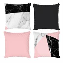 Kit 4 Capas de Almofadas Decorativas Geométricas Rosa e preto