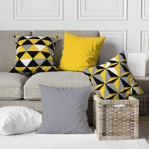 Kit 4 Capas De Almofadas Decorativas Geométrico Triângulos Amarelo e Cinza