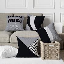 Kit 4 Capas De Almofadas Decorativas Good Vibes Cinza