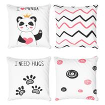 Kit 4 Capas de Almofadas Decorativas I Love Panda Kit 4 Capas de Almofadas Decorativas I Love Panda