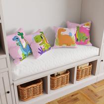 Kit 4 Capas De Almofadas Decorativas Infantil Dinossauros Rosa Cute Kit 4 Capas De Almofadas Decorativas Infantil Dinossauros Rosa Cute