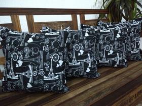 Kit 4 Capas de Almofadas Decorativas Jacquard Paris Preto