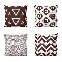 Kit 4 Capas de Almofadas Decorativas Marrom e Geométricas Para Sofá 40x40 - Novadecora