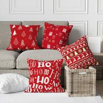 Kit 4 Capas De Almofadas Decorativas Natal Vermelho e Branco