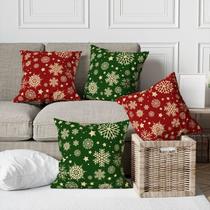 Kit 4 Capas De Almofadas Decorativas Natalina Flocos de Neve Verde e Vermelho Kit 4 Capas De Almofadas Decorativas Natalina Flocos de Neve Verde e Vermelho