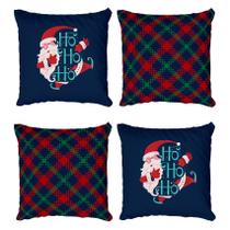 Kit 4 Capas de Almofadas Decorativas Natalina Lettering Ho Ho Ho e Xadrez