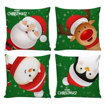 Kit 4 Capas de Almofadas Decorativas Natalinas Feliz Natal 45x45cm