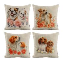 Kit 4 Capas de Almofadas Decorativas Para Sofá Cachorrinhos Luxo Cachorro 40X40 Novadecora