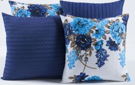 Kit 4 Capas de Almofadas Decorativas para Sofá Estampa Flores Azuis