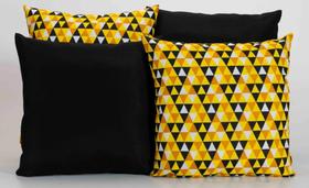 Kit 4 Capas de Almofadas Decorativas para Sofá Estampa Geométrico Amarelo com Preto