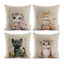 Kit 4 Capas de Almofadas Decorativas Para Sofá Gatinhos Luxo Gato 40x40 Novadecora