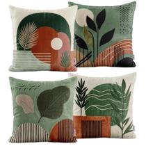 Kit 4 Capas De Almofadas Decorativas Sofá Sala Floral Verde Terracota 45x45