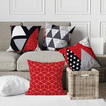 Kit 4 Capas De Almofadas Decorativas Triângulos Geométricos Vermelho e Cinza