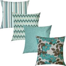 Kit 4 Capas de Almofadas Floral, Chevron, Listrado e Liso Verde Água Impermeável 45x45cm Kit 4 Capas de Almofadas Floral, Chevron, Listrado e Liso Verde Água Impermeável 45x45cm