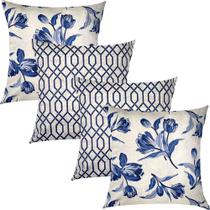 Kit 4 Capas de Almofadas Floral e Geométrico Azul Sued Premium 45x45cm Kit 4 Capas de Almofadas Floral e Geométrico Azul Sued Premium 45x45cm