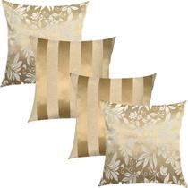 Kit 4 Capas de Almofadas Floral e Listrado Dourado 45cmx45cm Kit 4 Capas de Almofadas Floral e Listrado Dourado 45cmx45cm