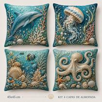 kit 4 Capas de Almofadas Fundo Mar - kit 4 Capas de Almofadas Fundo Mar -