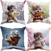 Kit 4 Capas de Almofadas Gatinhos 3D Filhotes Fofinhos 45cm x 45cm Lancamento