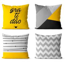 Kit 4 capas de almofadas geométrica amarelo e preto