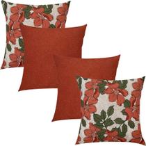 Kit 4 Capas de Almofadas Hibisco Coral e Coral Liso 45x45cm