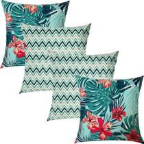 Kit 4 Capas de Almofadas Hibisco Costela de Adão Tiffany e Chevron Verde 45x45cm
