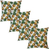 Kit 4 Capas de Almofadas Jacquard Abacaxi Fundo Branco 45x45cm