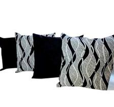 Kit 4 Capas De Almofadas Jacquard Geométrico Sued Preto 45x45 Zíper