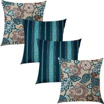Kit 4 Capas de Almofadas Maxi Floral Bege e Listras Verde Escuro 45x45cm Kit 4 Capas de Almofadas Maxi Floral Bege e Listras Verde Escuro 45x45cm